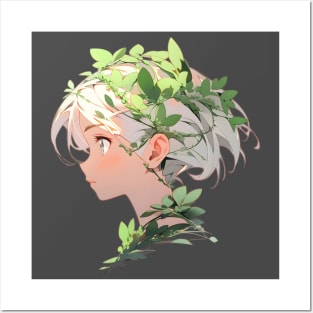 Cartoon Style Portrait - Young Woman with leafy hair Posters and Art